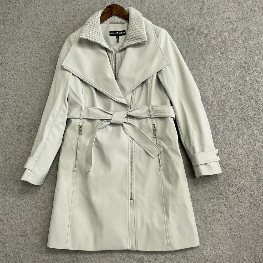 NEW Halston Women's S Trench Coat Full Zip Gray Belted